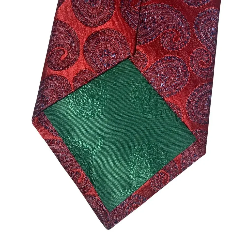 Tommy Hilfiger Necktie Red With Blue Paisley Silk Mens 61”x3.5”